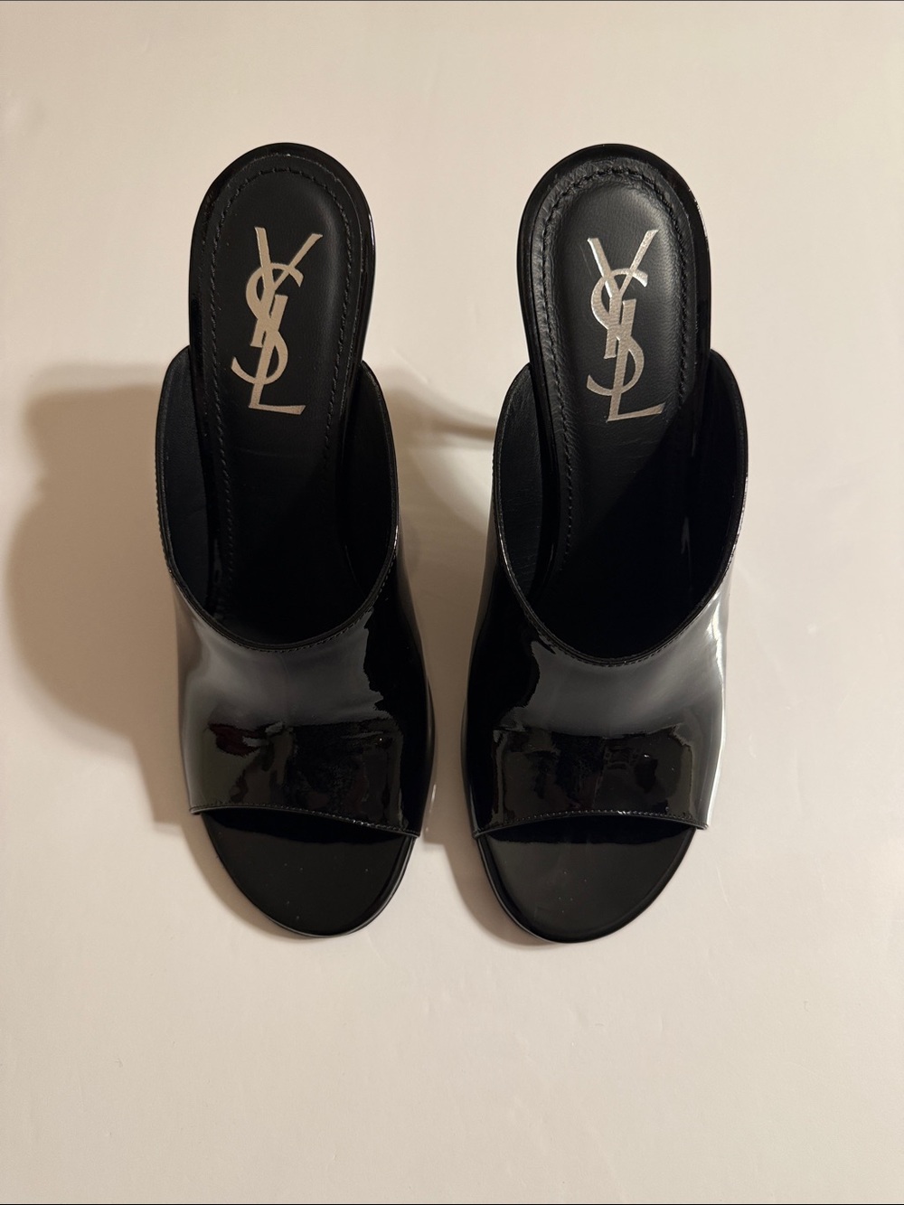 Saint Laurent Black Patent Leather Mule Slides Size 39/8